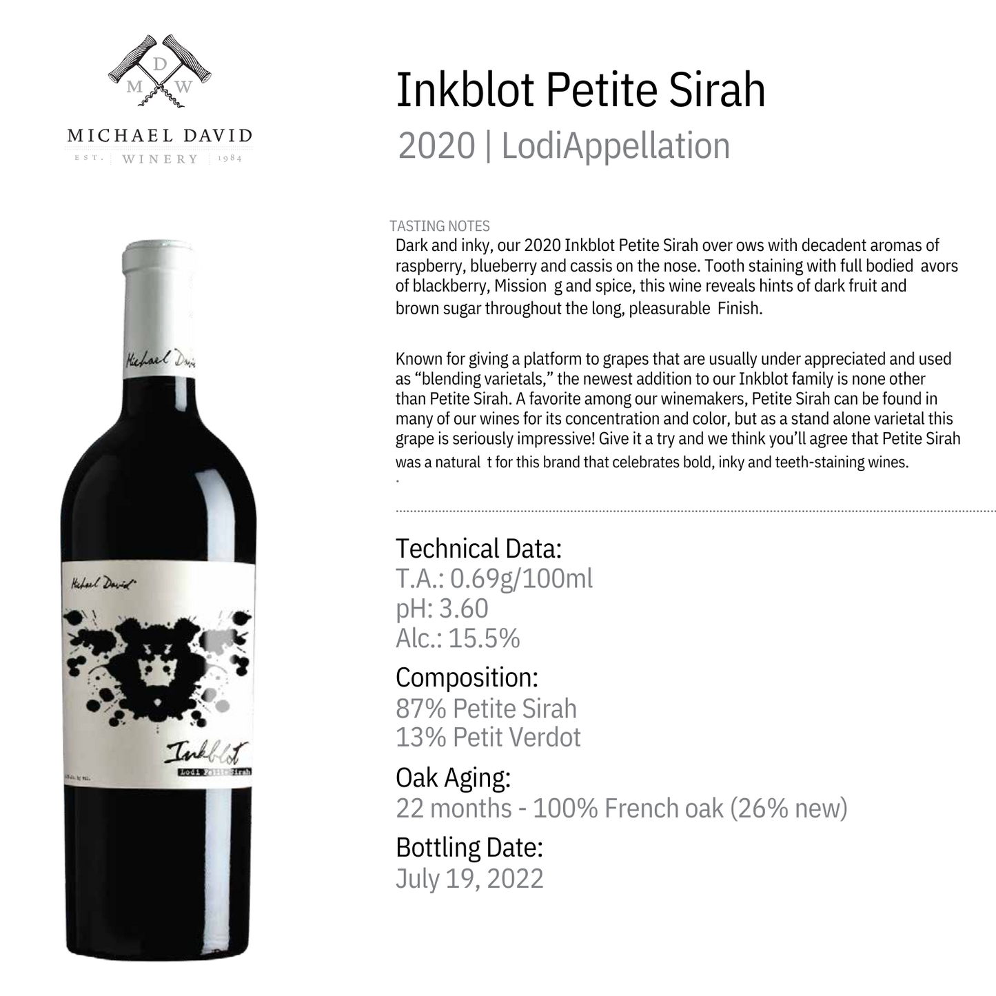 Michael David Inkblot Vino Tinto Petit Sirah 750ml
