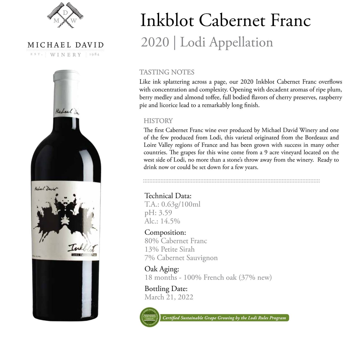 Michael David Vino Tinto Inkblot Cabernet Franc 750ml